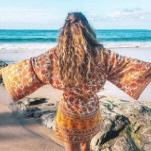 Orange Bohemian Floral Kimono